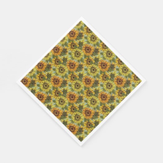 Zonnebloemen op Sage Background Foliage Oranje Yel Servet (Hoek)