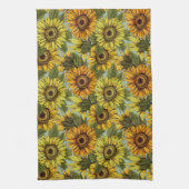 Zonnebloemen op Sage Background Foliage Oranje Yel Theedoek (Verticaal)