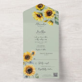 Zonnebloemen op Sage Green QR-code All In One Uitnodiging (Binnen)