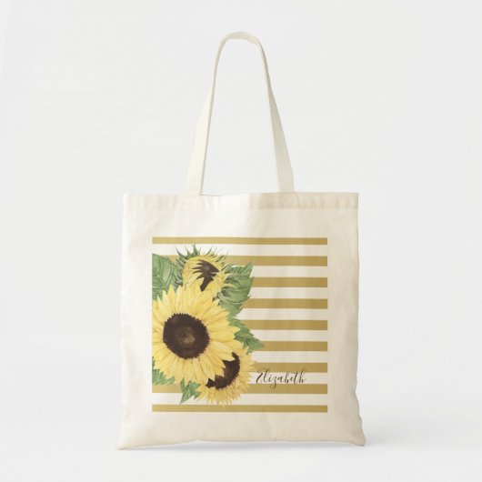  zonnebloemen op strepen tote bag (Voorkant)