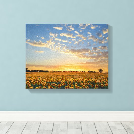 Zonnebloemen op Sunset Canvas Afdruk (Insitu (Houten vloer))