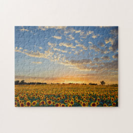 Zonnebloemen op Sunset Legpuzzel