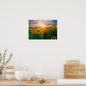Zonnebloemen op Sunset Poster (Keuken)