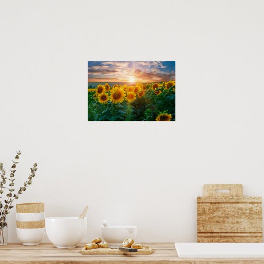 Zonnebloemen op Sunset Poster (Keuken)