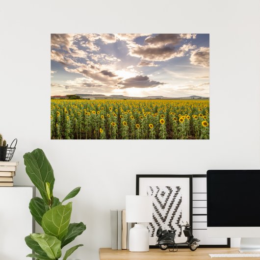 Zonnebloemen op Sunset Poster (Thuiskantoor)