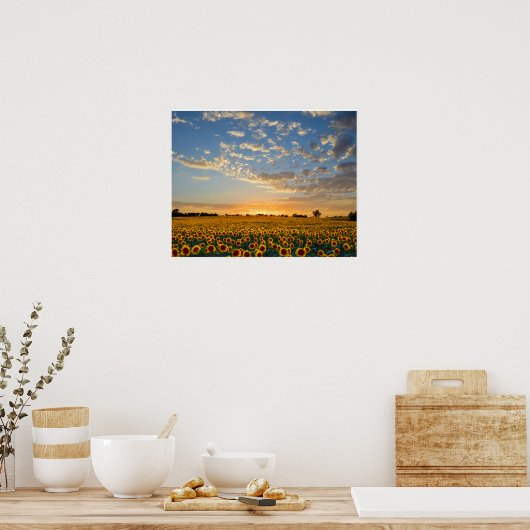 Zonnebloemen op Sunset Poster (Keuken)