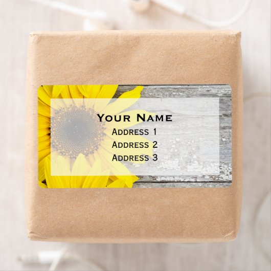 Zonnebloemen op tafel etiket (Insitu)