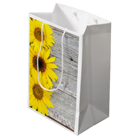 Zonnebloemen op tafel medium cadeauzakje (Achterkant Gekanteld)