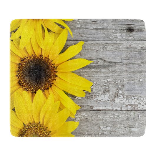 Zonnebloemen op tafel snijplank (Voorkant)