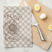 Zonnebloemen op Tan Beige Brown Gingham Pattern Theedoek (Quarter Fold)