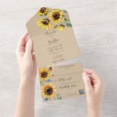 Zonnebloemen op Tan QR Code All In One Uitnodiging (Afscheurbaar)