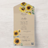 Zonnebloemen op Tan QR Code All In One Uitnodiging (Binnen)