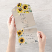 Zonnebloemen op Taupe met lichteffecten QR-code All In One Uitnodiging (Afscheurbaar)