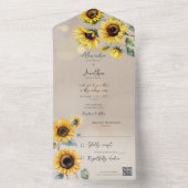 Zonnebloemen op Taupe met lichteffecten QR-code All In One Uitnodiging (Binnen)
