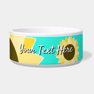 Zonnebloemen op Turquoise Ceramic Pet Bowl Voerbakje