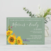 Zonnebloemen op uitnodiging voor groene bruiloft (Staand voorkant)