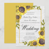 Zonnebloemen op wit hout: Wedding Wedding invitati Aankondiging (Voorkant / Achterkant)