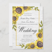 Zonnebloemen op wit hout: Wedding Wedding invitati