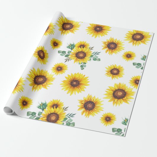 Zonnebloemen op witte achtergrond cadeaupapier (Uitgerold)