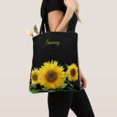 Zonnebloemen op zwart tote bag (Dichtbij)