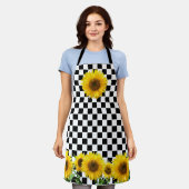 Zonnebloemen op zwart wit checkboard patroon schort (Gedragen)