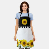 Zonnebloemen op zwarte en witte pron schort (Gedragen)