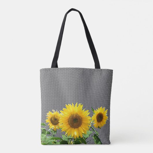Zonnebloemen op zwarte en witte schaakpatronen can tote bag (Achterkant)