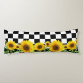Zonnebloemen op zwarte witte borst lichaamskussen (Achterkant)