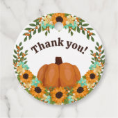 Zonnebloemen & Oranje pompoen Dank u Bedankjes Labels (Voorkant)