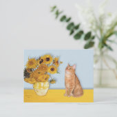 Zonnebloemen - Oranje Tabby cat 46 Briefkaart (Staand voorkant)