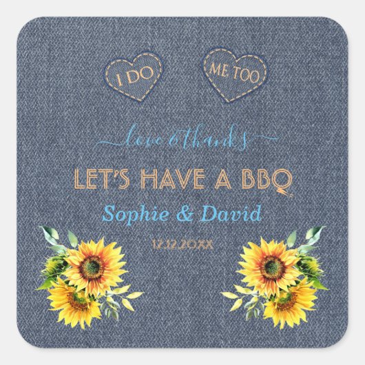 Zonnebloemen Oude Spijkerbroekblauw Western I DO B Vierkante Sticker (Voorkant)