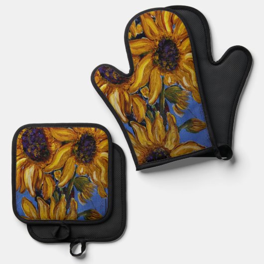Zonnebloemen Oven Mitt en Pot Holder set (Voorkant / Achterkant)