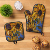Zonnebloemen Oven Mitt en Pot Holder set (Top down)
