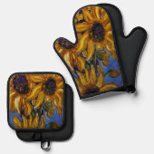 Zonnebloemen Oven Mitt Ovenwant & Pannenlap Set (Voorkant / Achterkant)