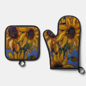 Zonnebloemen ovenwant en pannenlap set (Voorkant)