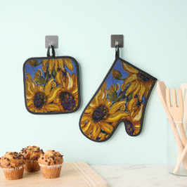 Zonnebloemen ovenwant en pannenlap set