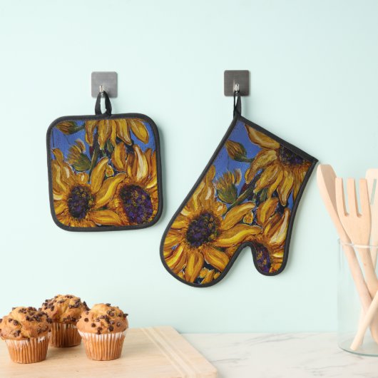 Zonnebloemen ovenwant en pannenlap set (Insitu(Ophanging))