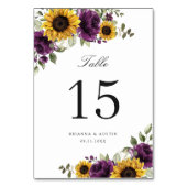 Zonnebloemen Paars Floral Rustisch Tafelnummer (Achterkant)