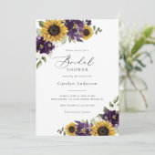 Zonnebloemen Paarse Bloemrijke Rustieke Bruidsuitn Kaart (Staand voorkant)