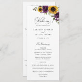 Zonnebloemen Paarse groen Floral Rustic Wedding Programmakaart (Voorkant / Achterkant)
