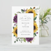 Zonnebloemen Paarse Groene Planten Rustic Save the Kaart (Staand voorkant)