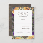 Zonnebloemen Paarse Roestige Herfst Bruiloft RSVP (Voorkant / Achterkant)