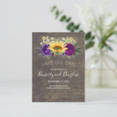 Zonnebloemen & Paarse Rozen Herfst Save the Date Aankondigingskaart (Staand voorkant)
