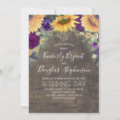 Zonnebloemen Paarse Rozen madeliefjes rustieke bru Kaart (Voorkant)