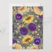 Zonnebloemen Paarse Rozen madeliefjes rustieke bru Kaart (Achterkant)