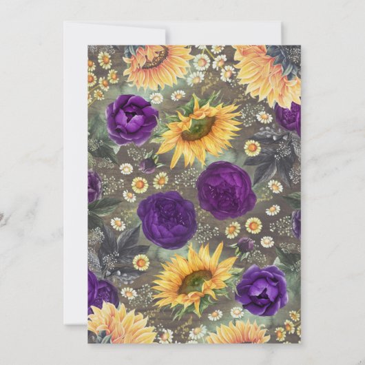 Zonnebloemen Paarse Rozen madeliefjes rustieke bru Kaart (Achterkant)