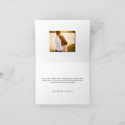 Zonnebloemen Paarse Rozen Mason Jar Foto Bruiloft Bedankkaart (Binnen)