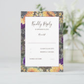 Zonnebloemen Paarse rustieke herfst bruiloft RSVP (Staand voorkant)