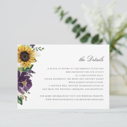 Zonnebloemen Paarse Violet Floral Weddenschap Deta Kaart (Staand voorkant)