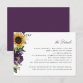 Zonnebloemen Paarse Violet Floral Weddenschap Deta Kaart (Voorkant / Achterkant)